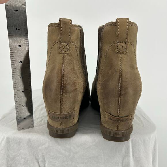 Women's Tan Leather SOREL Joan Of Arctic Wedge II Chelsea Bootie 10M NL3022-240 - Picture 7 of 8